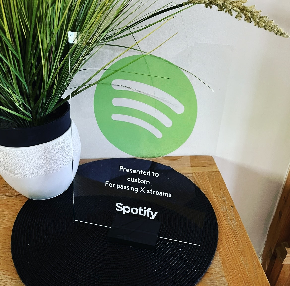 Large Spotify Streaming Award Plaque To Reality
