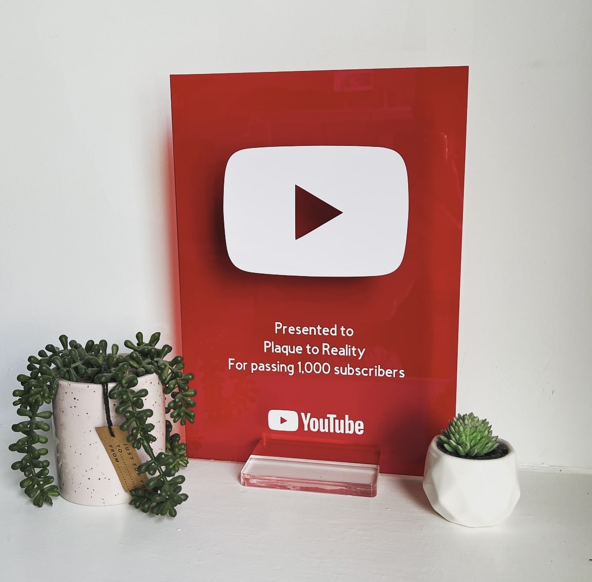 Red  Play Button Award – Plaque To Reality