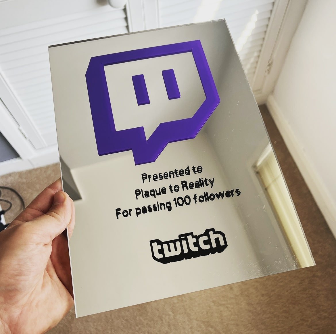 Twitch Streamer Award - Plaque To Reality