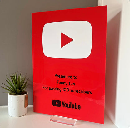 Large Red YouTube Play Button Award