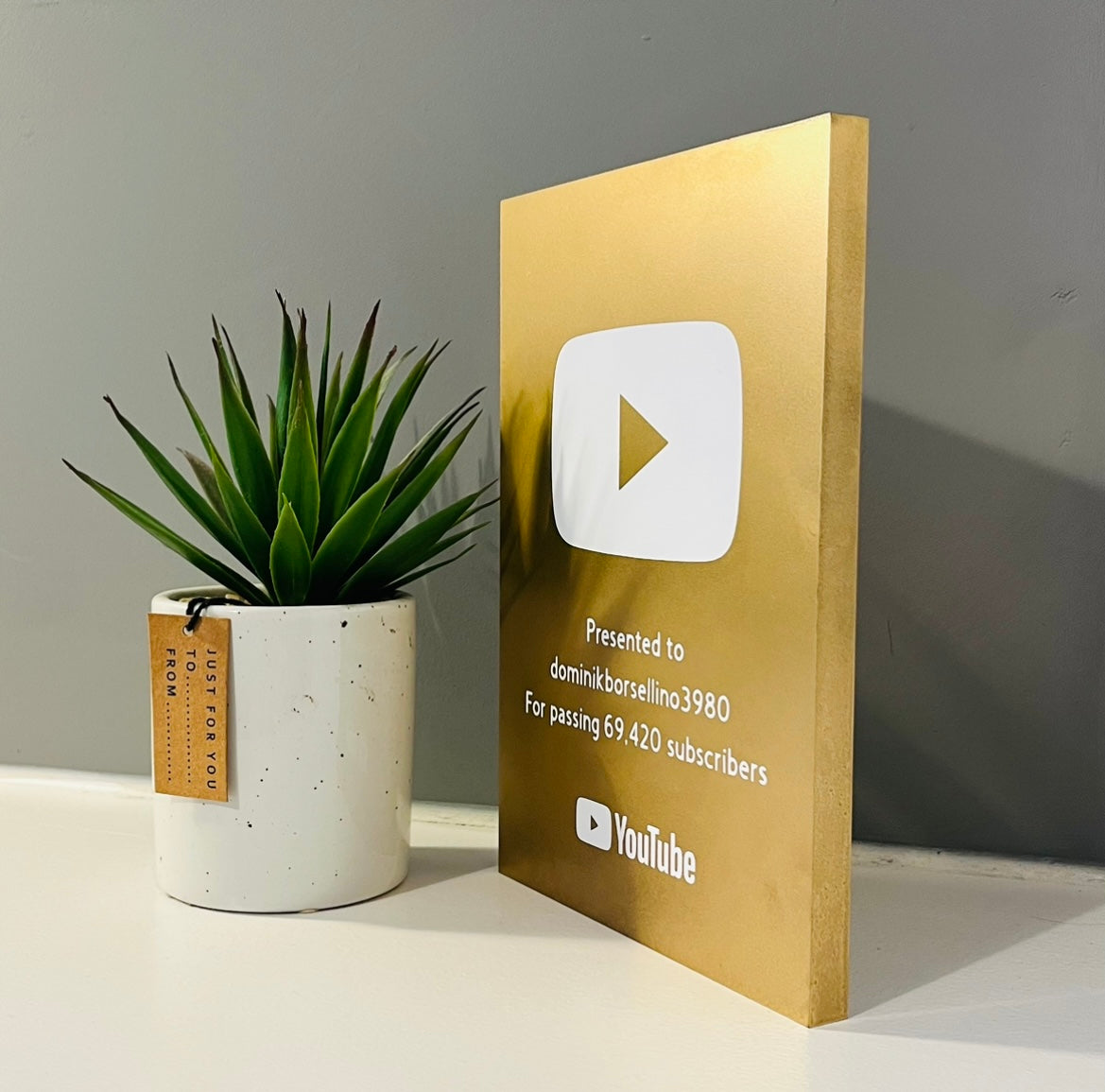 A5 Gold YouTube Play Button Side