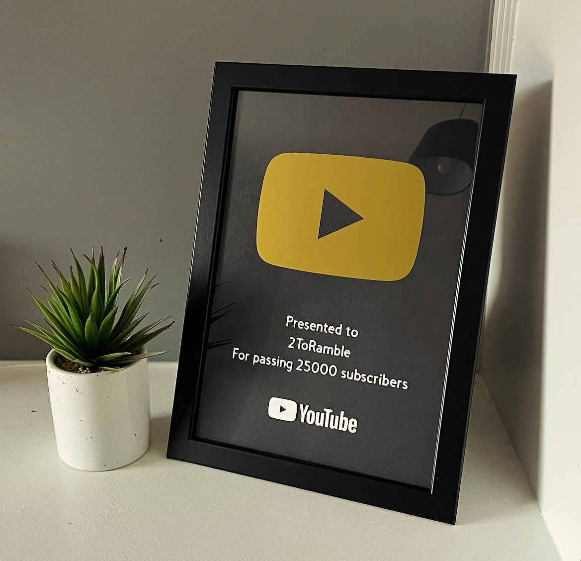 Black YouTube Play Button Award Frame