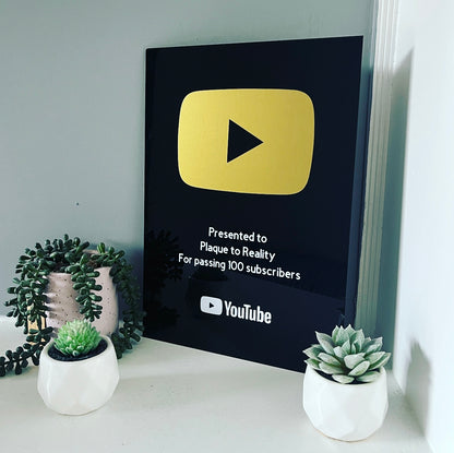 Black YouTube Play Button Award Gold Logo