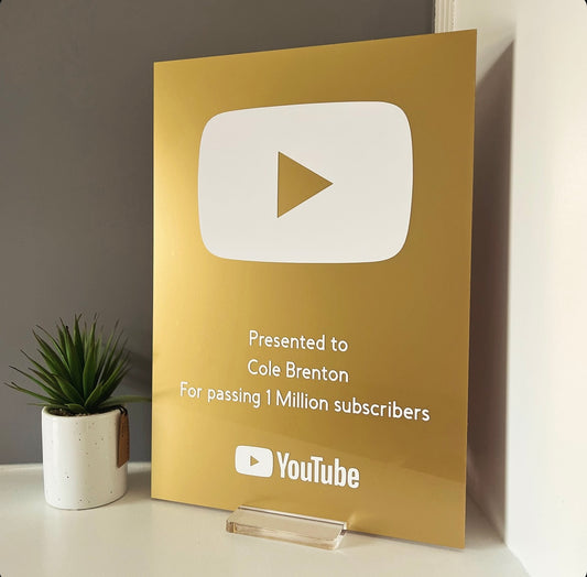 Large Gold YouTube Play Button Award Plaque