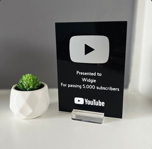 Small Black YouTube Play Button Award Silver Logo