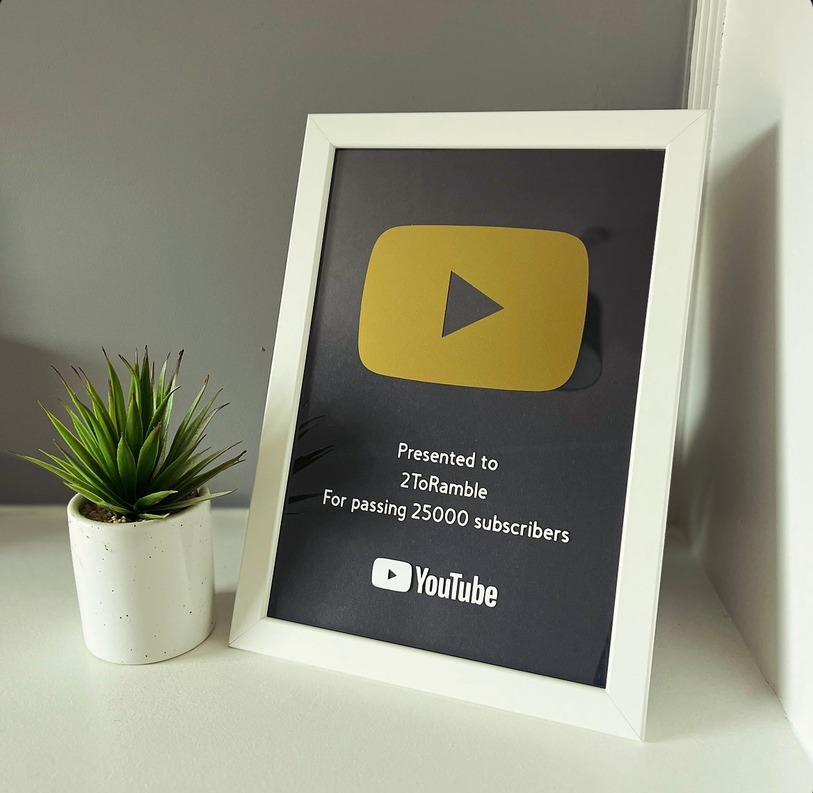 White YouTube Play Button Award Frame