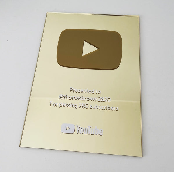 1 Million Gold Creator Play Button Award Plaque Personalised Name  Custom